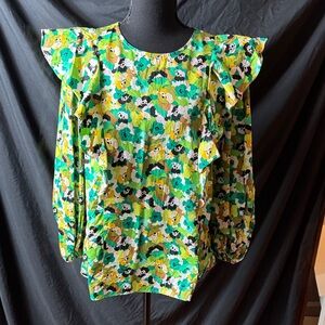 Ted Baker Green Floral Ruffle Blouse